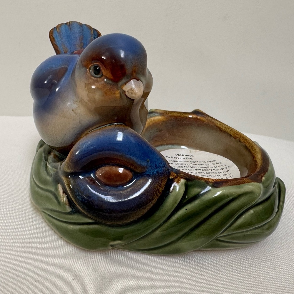 Vintage Majolica Style Ceramic Elephant Dish Bowl Candle Votive Holder Green